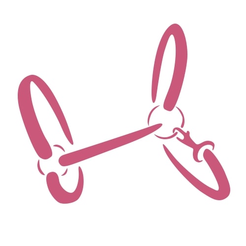 Minimalistická ilustrácia ružového psíka z balóna vytvorená jednoduchými zakrivenými líniami na bielom pozadí.