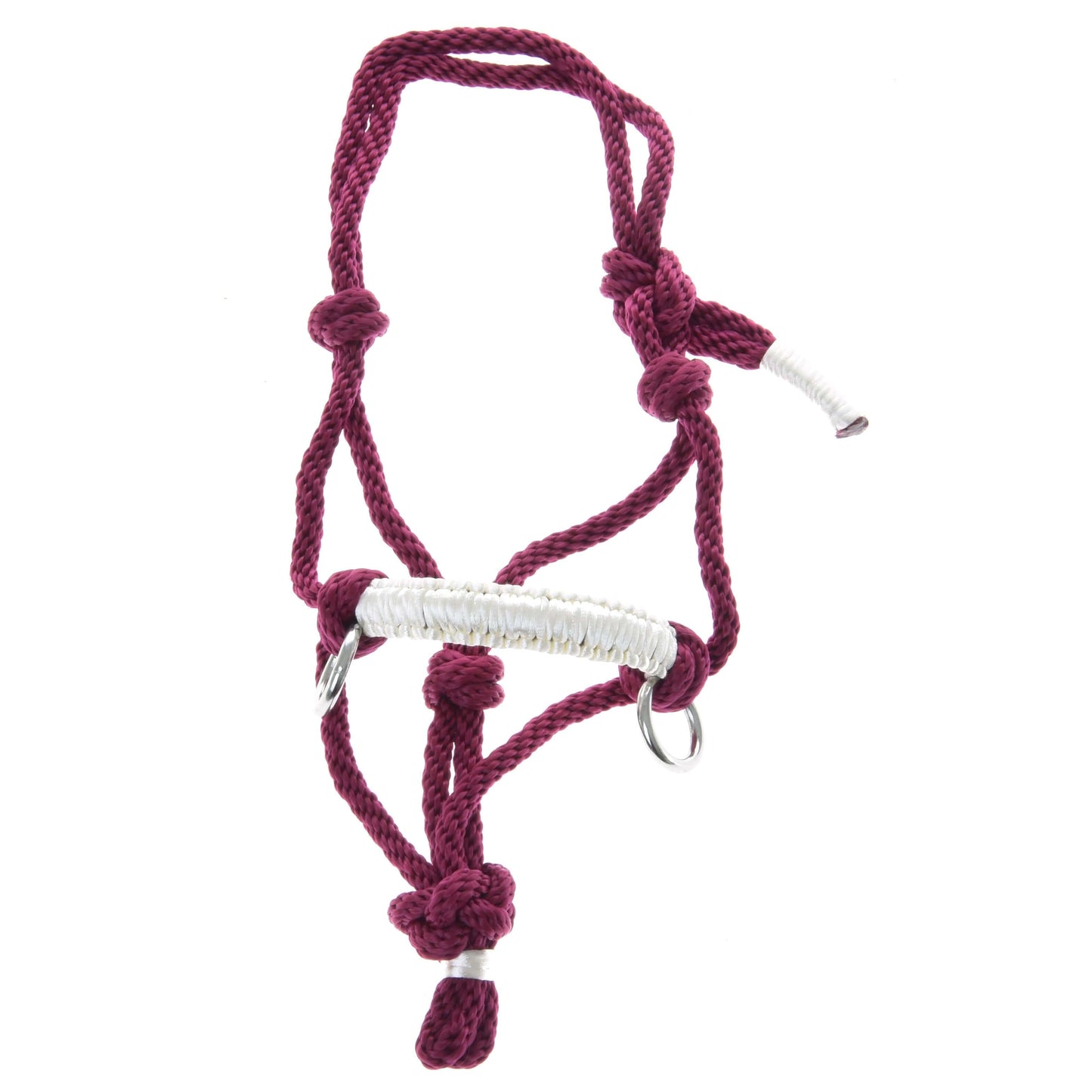 Parelka Czi-Czi od Hobby Horse LarDen, vínová ohlávka s bielo omotaným nánosníkom, striebornými krúžkami a niekoľkými uzlami pre nastaviteľné padnutie – ideálny doplnok pre nadšencov do Hobby Horse aj jazdcov.