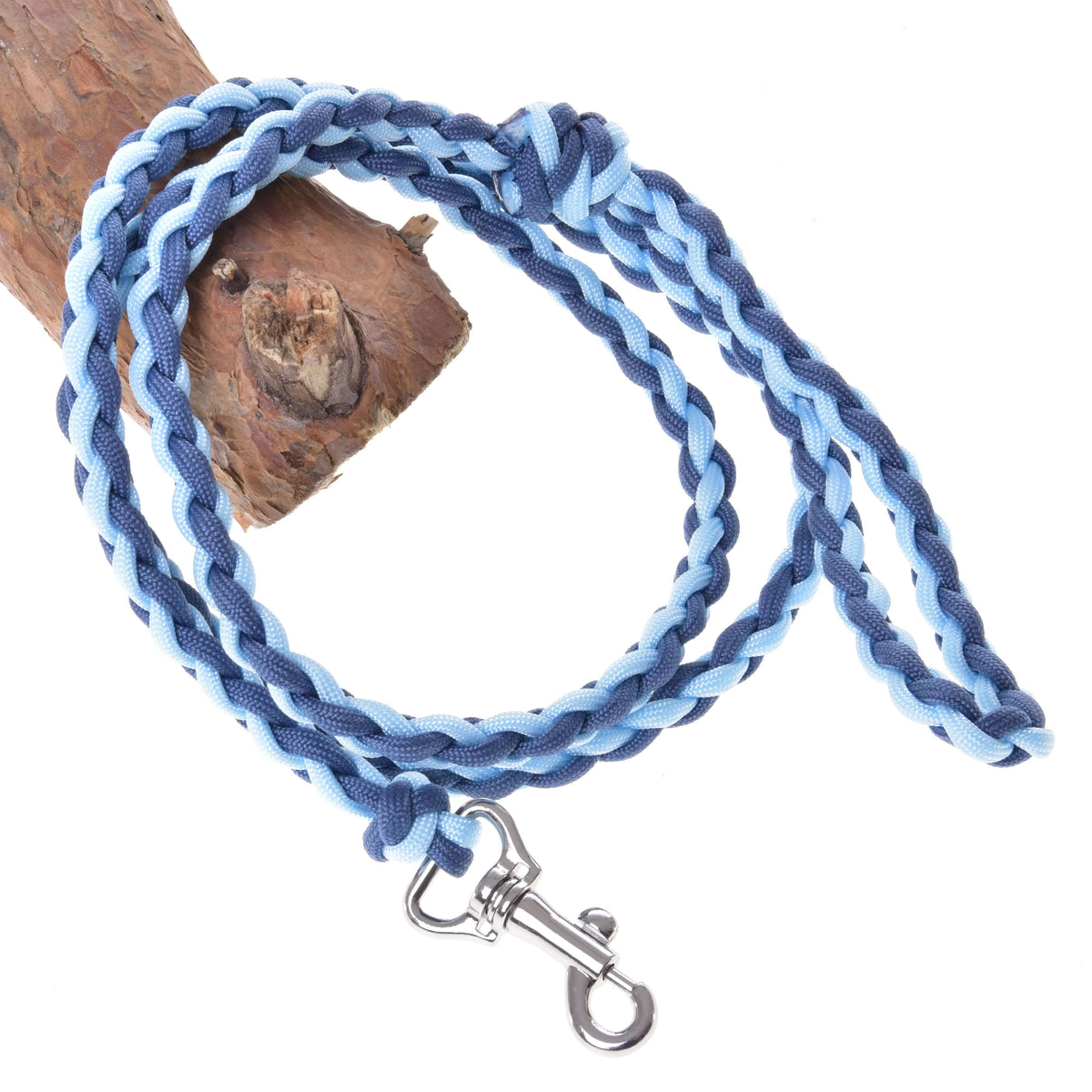 Hobby Horse - pletené vodidlo Double Blue od Hobby Horse LarDen, mäkké paracordové vodidlo s kvalitnou karabínou, omotané okolo kusu dreva.