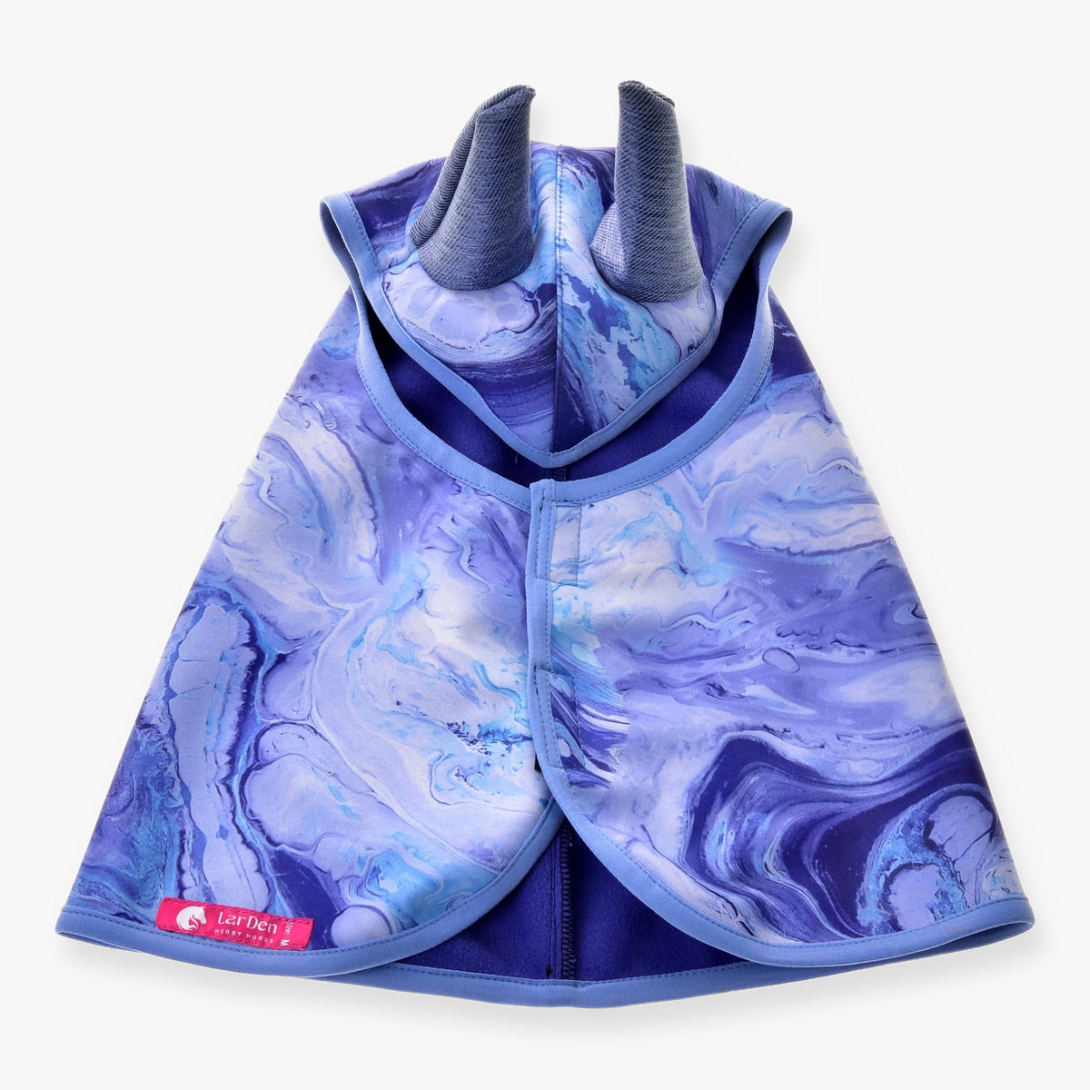 Pláštenka pre Hobby Horse Galaxy Blue od LarDen s modrou mramorovanou kapucňou a otvormi na uši