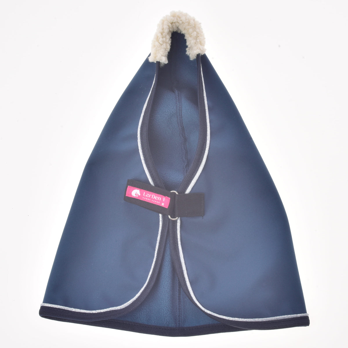 Hobby Horse Stable Blanket Winter Sky shown from inside with cream fleece collar