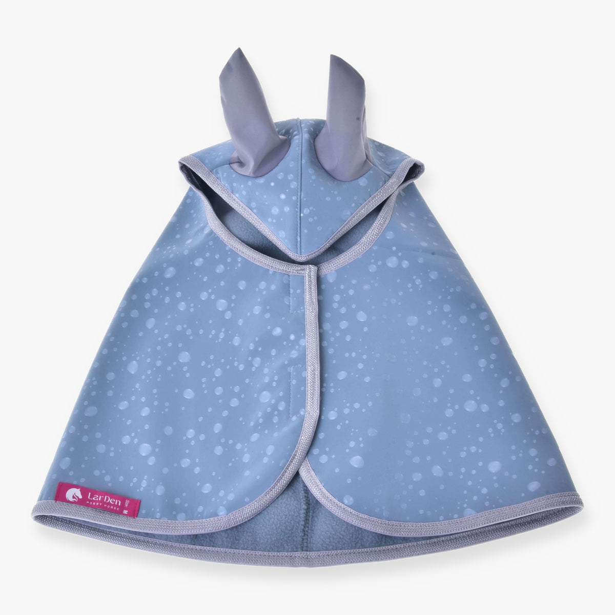 Pláštenka pre Hobby Horse Blue Drops od LarDen z modrého PES so svetlým vzorom kvapiek a sivým lemovaním