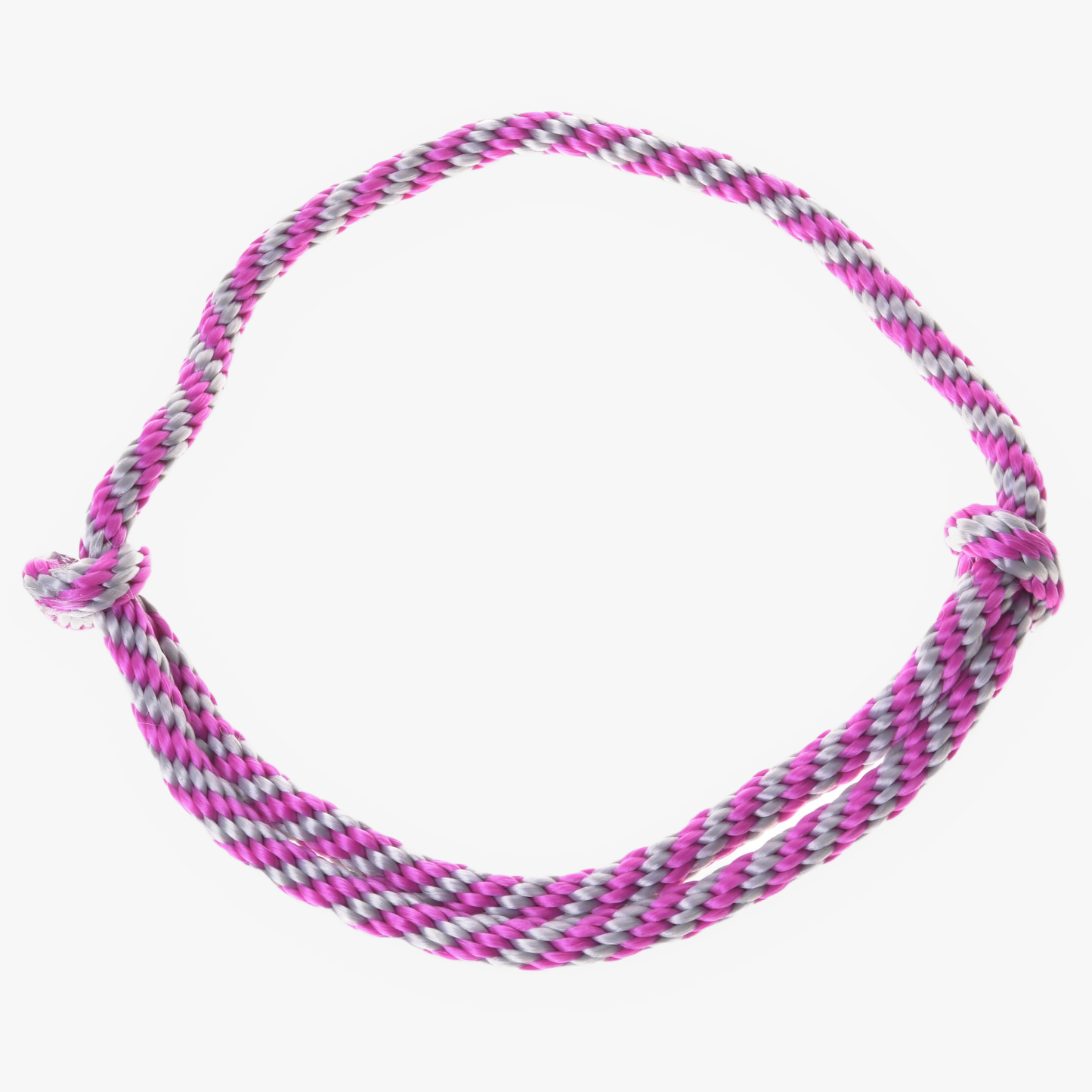 Nákrčník prúžok ružový od Hobby Horse LarDen s ručne vyrábanými krútenými prameňmi v ružovej, bielej a fialovej farbe do kruhovej slučky so zauzlenými koncami, ideálny na jazdu bez uzdečky. Elegantne zobrazený na bielom pozadí.