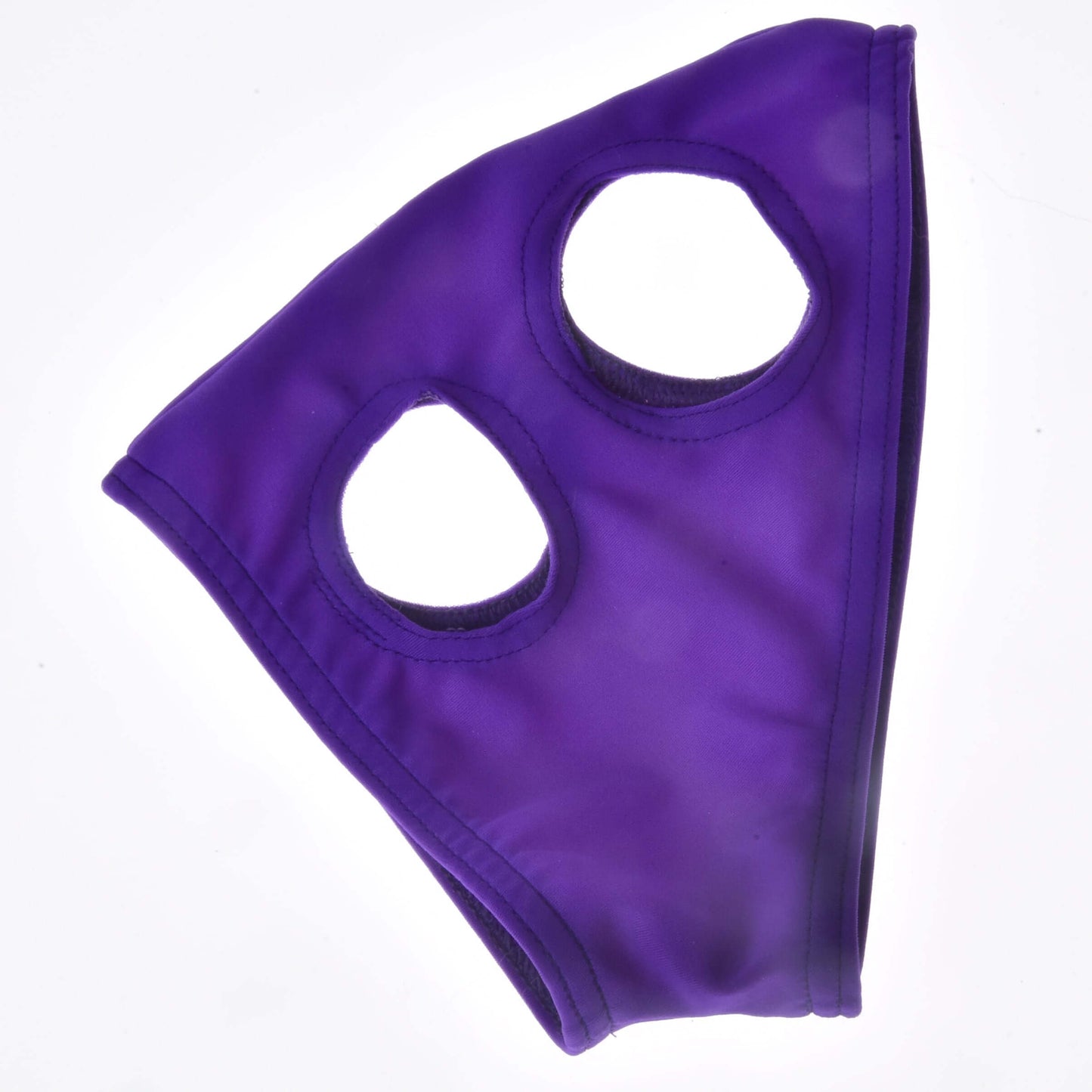 Maska bez uší Indigo od Hobby Horse LarDen, vyrobená z prateľného PES s dvoma veľkými okrúhlymi otvormi, leží naplocho na bielom pozadí.