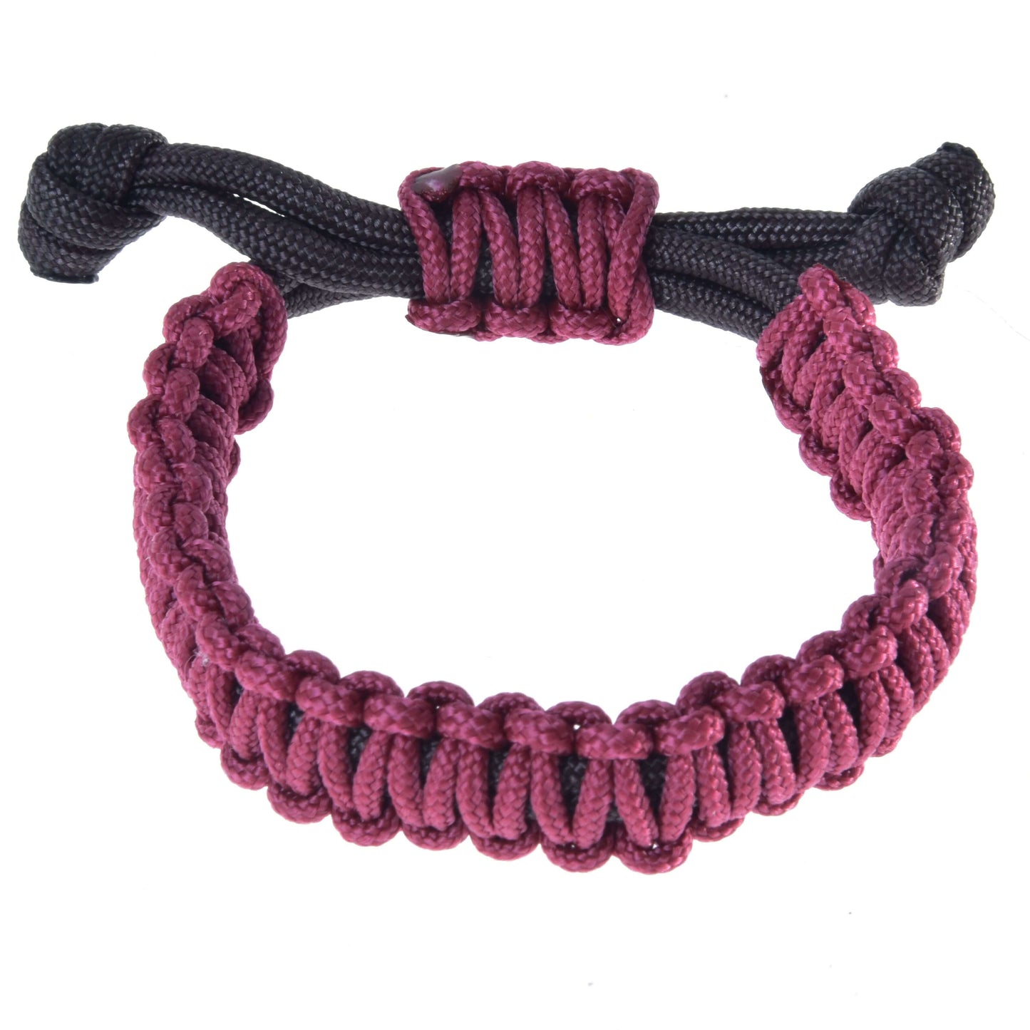 Náramok Maroon od Hobby Horse LarDen je ručne vyrábaný doplnok s tkanou vínovou šnúrkou, klasickým dizajnom inšpirovaným povrazom a čiernym nastaviteľným uzlíkovým zapínaním, zobrazený na bielom pozadí.