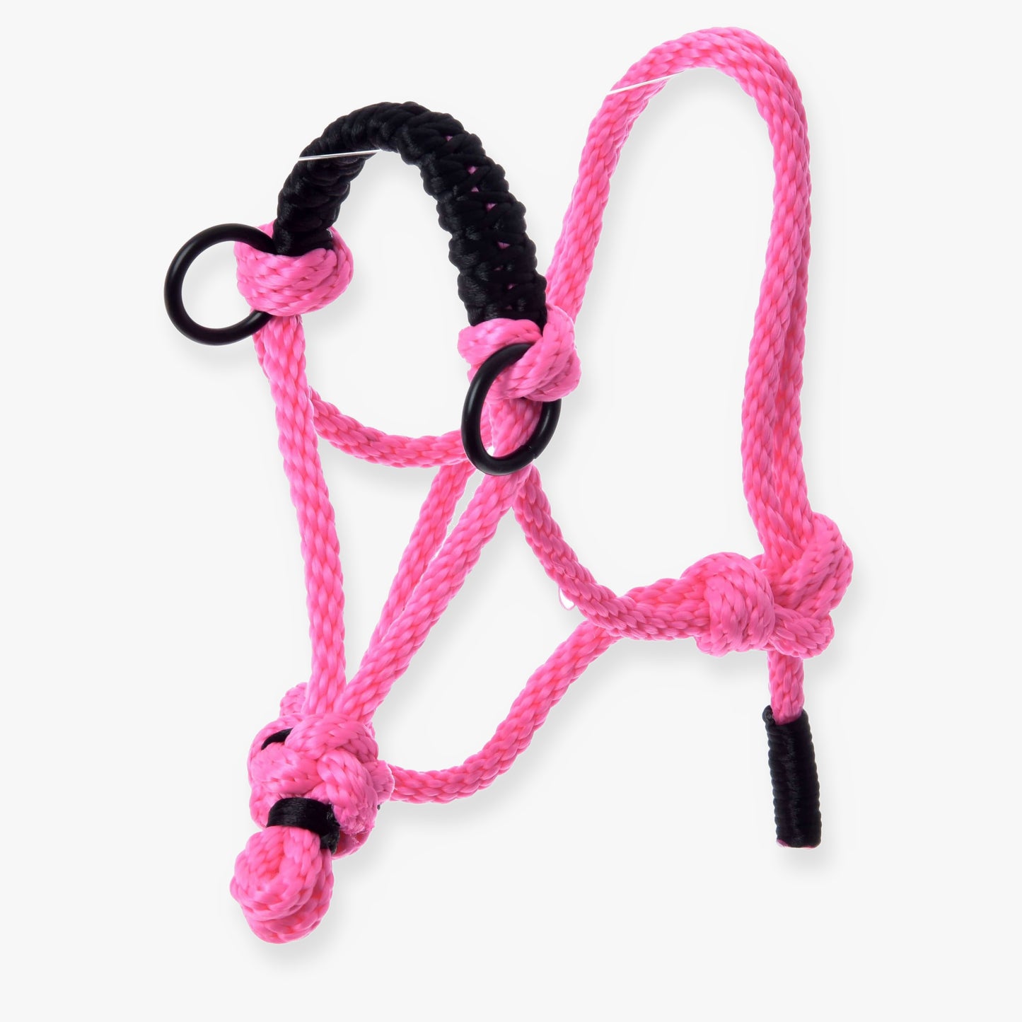 Parelka Pink od Hobby Horse LarDen s čiernymi akcentmi a kovovými krúžkami, vyrobená z pleteného lana s nastaviteľnými uzlami a slučkami pre dokonalé padnutie ako doplnok pre Hobby Horse.
