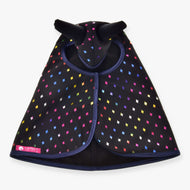 Pláštenka pre Hobby Horse Sparkling Queen od LarDen z čierneho PES s pestrofarebným vzorom diamantov a tmavomodrým lemovaním