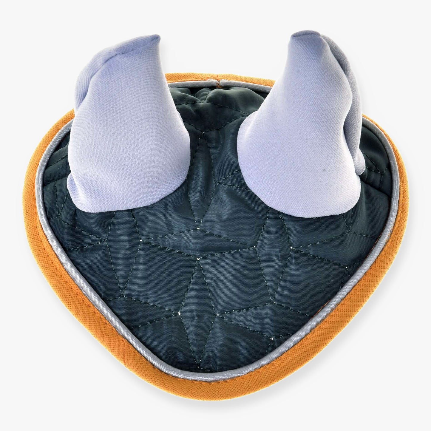 Čabraka Thermo Sport od Hobby Horse LarDen, sivá prešívaná čabraka so svetlofialovými akcentmi pripomínajúcimi rohy a hnedým lemom, pripomínajúca hlavu Hobby Horse; ideálna pre hravú zábavu alebo extra ochranu proti hmyzu.